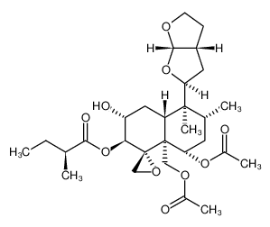 (1R,2S,3R,4aR,5S,6R,8S,8aR)-8-Acetoxy-8a-(acetoxymethyl)-5-[(2S,3 aR,6aS)-hexahydrofuro[2,3-b]furan-2-yl]-3-hydroxy-5,6-dimethyloct ahydro-2H-spiro[naphthalene-1,2'-oxiran]-2-yl (2S)-2-methylbutano ate 87480-84-0