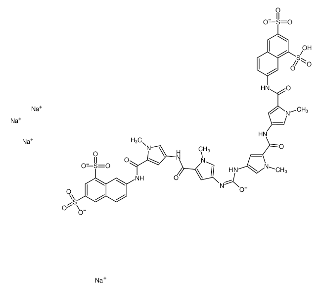 tetrasodium,7-[[4-[[4-[[5-[[5-[(6,8-disulfonatonaphthalen-2-yl)carbamoyl]-1-methylpyrrol-3-yl]carbamoyl]-1-methylpyrrol-3-yl]carbamoylamino]-1-methylpyrrole-2-carbonyl]amino]-1-methylpyrrole-2-carbonyl]amino]naphthalene-1,3-disulfonate 154788-16-6