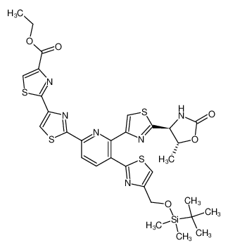 190523-46-7 ethyl 2'-(5-(4-((tert-butyldimethylsilyloxy)methyl)thiazol-2-yl)-6-(2-((4S,5R)-5-methyl-2-oxooxazolidin-4-yl)thiazol-4-yl)pyridin-2-yl)-2,4'-bithiazole-4-carboxylate