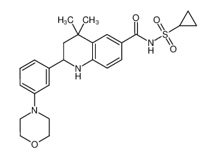 cyclopropanesulfonic acid [4,4-dimethyl-2-(3-morpholin-4-yl-phenyl)-1,2,3,4-tetrahydro-quinoline-6-carbonyl]-amide 1391608-77-7