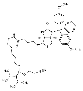 6-(5-((3aS,4S,6aR)-1-(bis(4-methoxyphenyl)(phenyl)methyl)-2-oxohexahydro-1H-thieno[3,4-d]imidazol-4-yl)pentanamido)hexyl (2-cyanoethyl) diisopropylphosphoramidite 135137-87-0