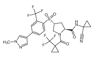 (2S,4R)-4-[4-(1-methyl-1H-pyrazol-4-yl)-2-trifluoromethyl-benzenesulfonyl]-1-(1-trifluoromethyl-cyclopropanecarbonyl)- pyrrolidine-2-carboxylic acid (1-cyanocyclopropyl)amide 1252637-35-6