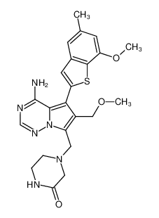 4-{[4-amino-6-(methoxymethyl)-5-(7-methoxy-5-methyl-1-benzothiophen-2-yl)pyrrolo[2,1-f]-[1,2,4]triazin-7-yl]methyl}piperazin-2-one 1443530-05-9