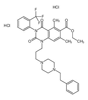 ethyl 5,7-dimethyl-2,4-dioxo-1-[3-[4-(2-phenylethyl)piperazin-1-yl]propyl]-3-[2-(trifluoromethyl)phenyl]quinazoline-6-carboxylate,dihydrochloride 99661-28-6