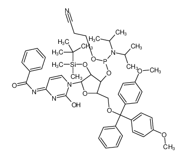 N-[1-[(2R,3R,4R,5R)-5-[[bis(4-methoxyphenyl)-phenylmethoxy]methyl]-3-[tert-butyl(dimethyl)silyl]oxy-4-[2-cyanoethoxy-[di(propan-2-yl)amino]phosphanyl]oxyoxolan-2-yl]-2-oxopyrimidin-4-yl]benzamide 118380-84-0