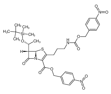 81225-30-1 p-nitrobenzyl (5R,6S)-6-<(1R)-(tert-butyldimethylsiloxy)ethyl>-2-(3-p-nitrobenzyloxycarbonylaminopropan-1-yl)-2-penem-3-carboxylate