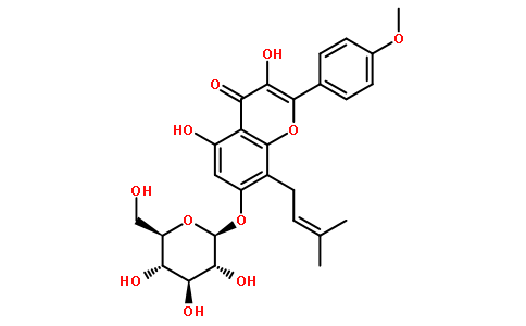 3,5-dihydroxy-2-(4-methoxyphenyl)-8-(3-methylbut-2-enyl)-7-[(2S,3R,4S,5S,6R)-3,4,5-trihydroxy-6-(hydroxymethyl)oxan-2-yl]oxychromen-4-one 98%